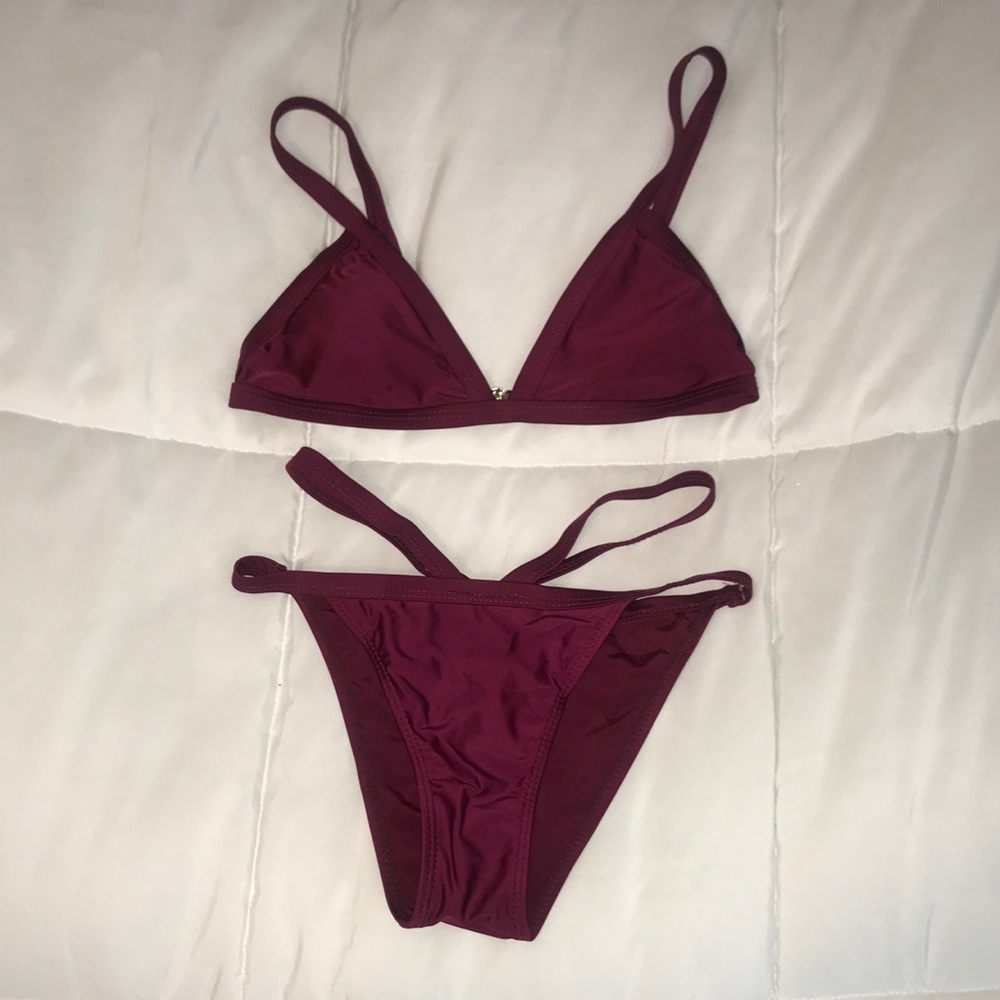 Maroon swimsuit.